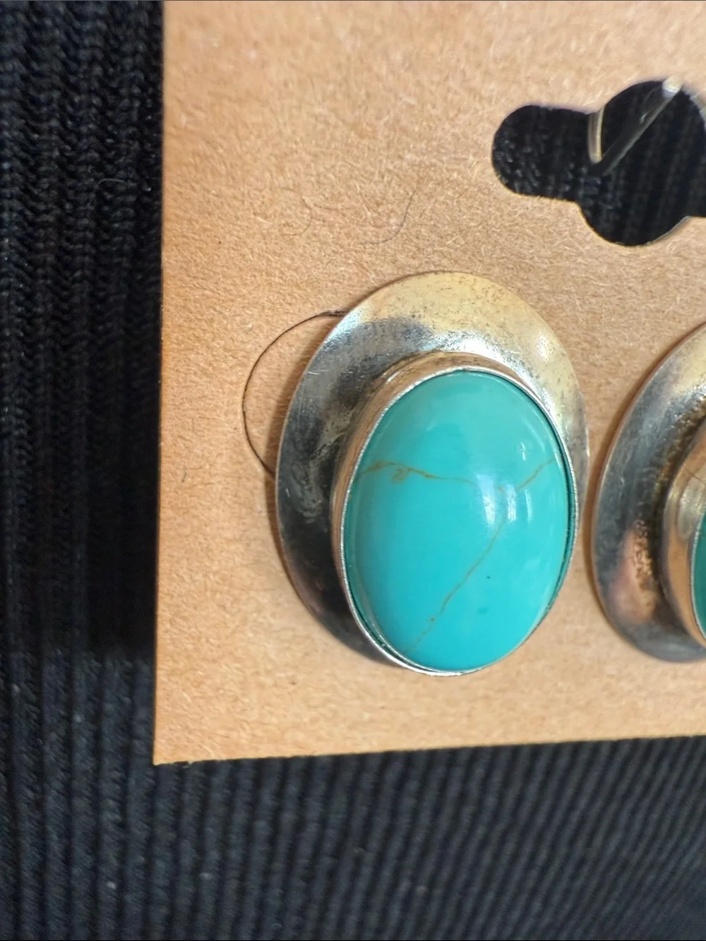Vintage Faux Turquoise Oval Stone on sterling Silver Earrings